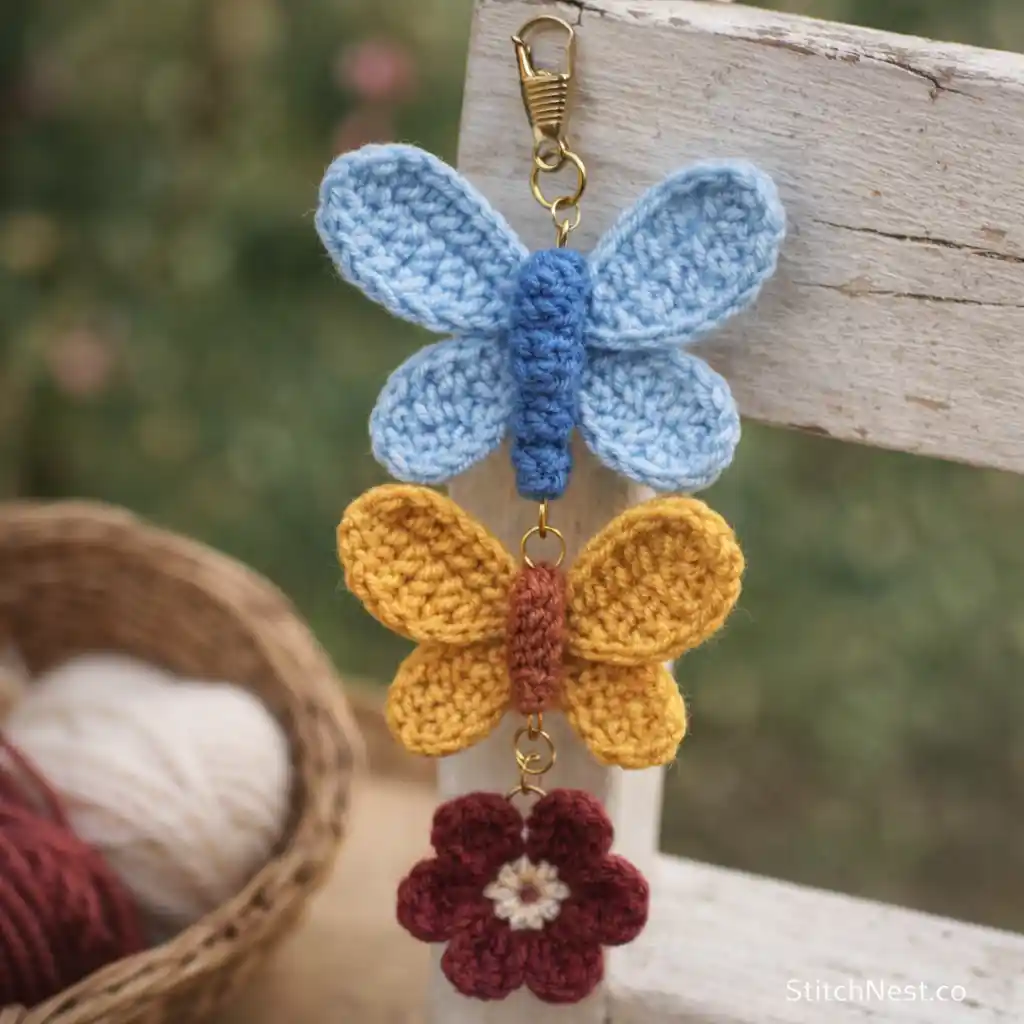 Crochet Butterfly Bag Charm Trio