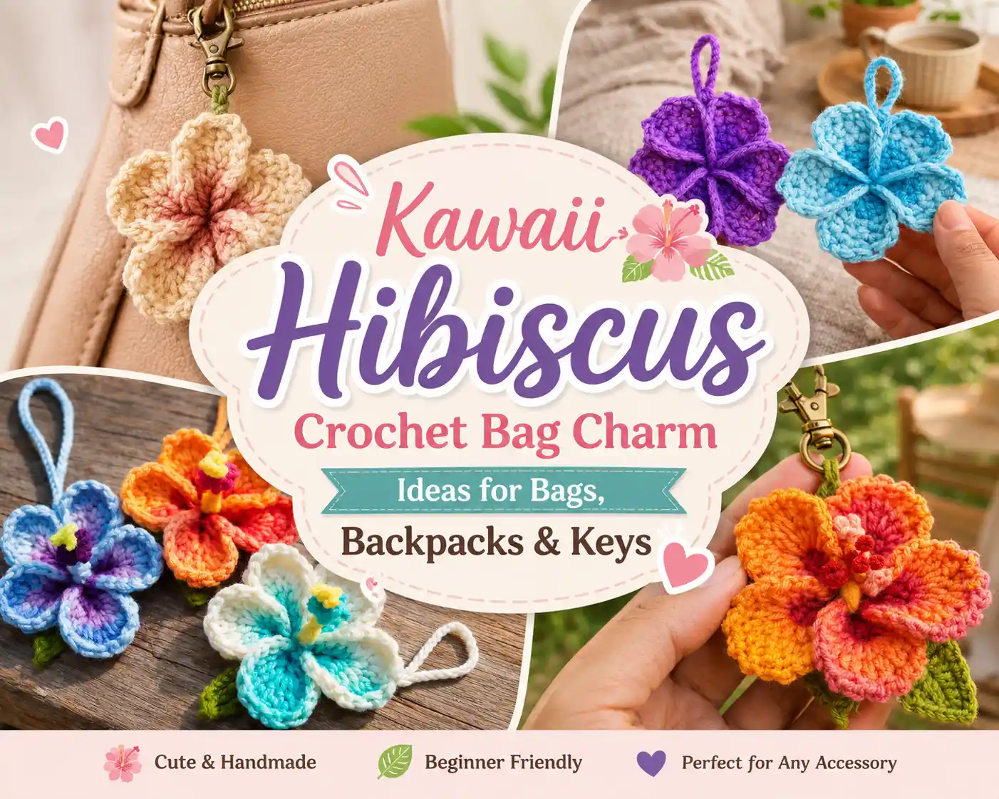 Kawaii Hibiscus Crochet Bag Charm