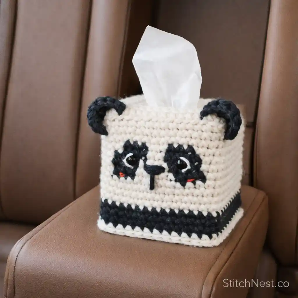 Panda Crochet Car Tissue Holder
