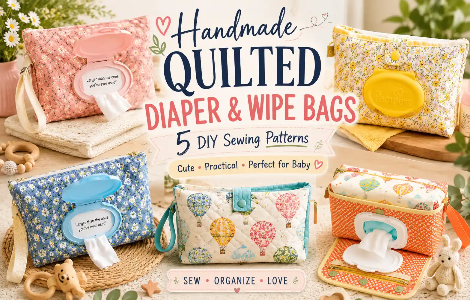Quilted Diaper and Wipe Bags