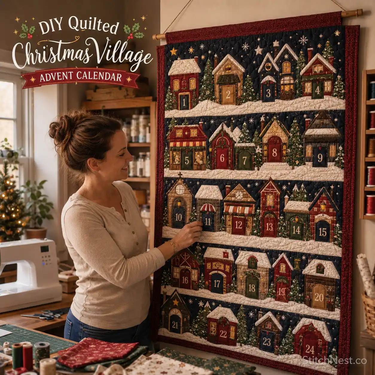 DIY Quilted Christmas Village Advent Calendar